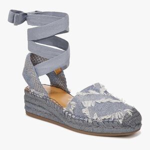 Franco Sarto Womens Britney Ankle Strap Wedge Espadrilles Light Denim Blue Sz 5